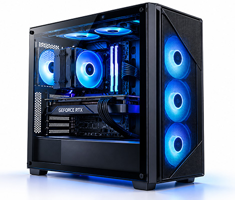 Custom Black PC with Blue RGB Glow